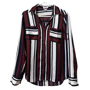 Express Portofino Shirt Woman Size Medium Striped Slim Fit Long Sleeve Buttons